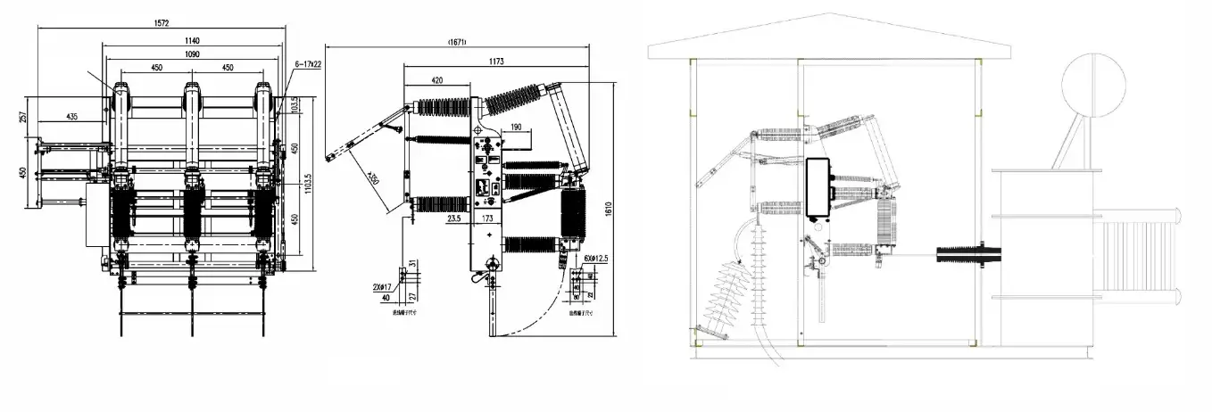 Indoor High-Voltage Load Break Switch Fuse Combo (FZRN35-40.5D ) Installation dimension drawing