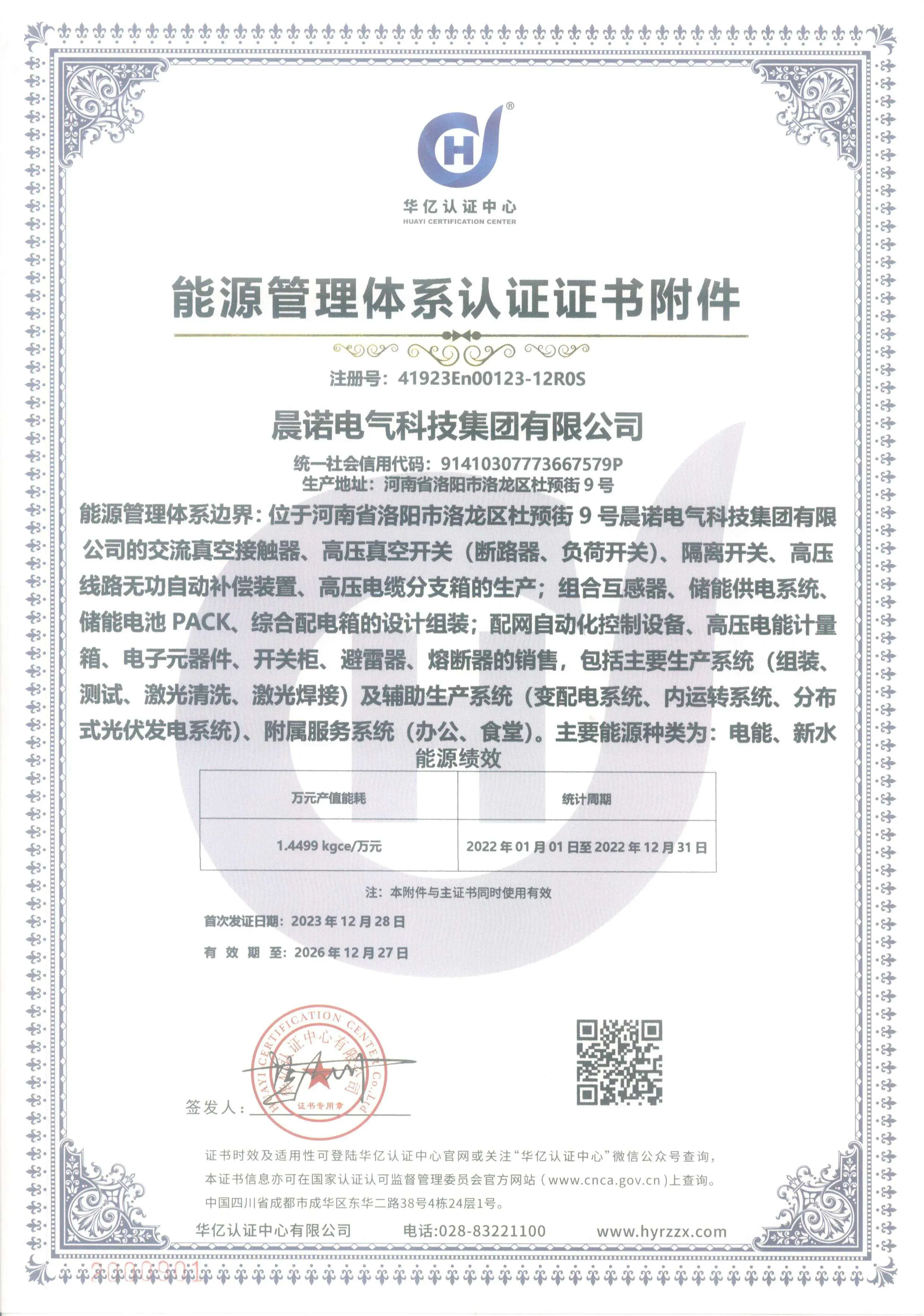 ISO50001 Attachment to the Energy Management System Certification Certificate