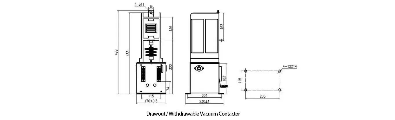 JCZ1-7.2/12 High Voltage Vacuum Contactor Installation Dimensions