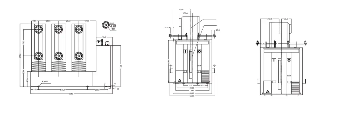 VS1(ZN63A)-12 Side-Mounted Indoor Vacuum Circuit Breaker Installation Dimensions Diagram