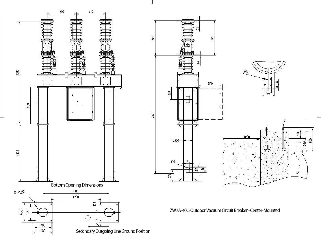 ZW7A-40.5 Series Outdoor High Voltage Vacuum Circuit Breaker (Side Mounted/Mid Mounted)